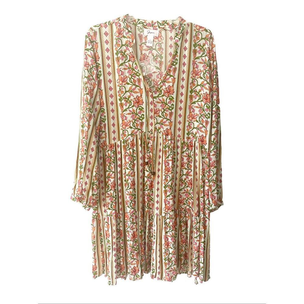 Japna Floral Boho Long Sleeve Tiered Dress NWT Sz L